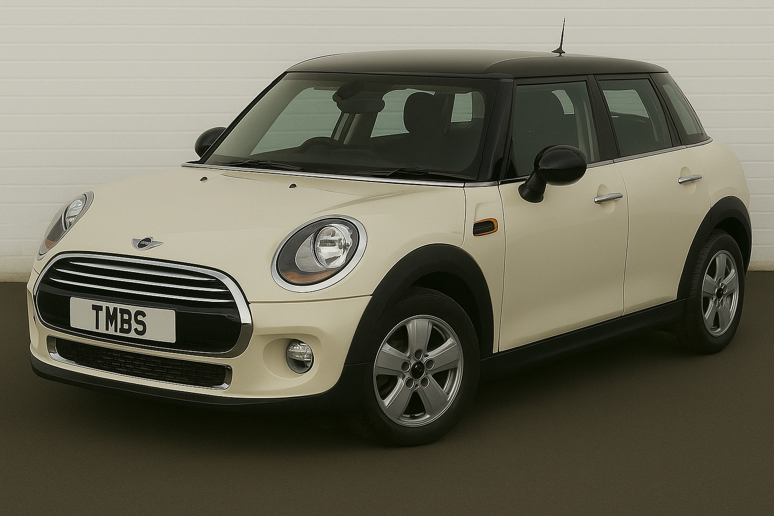 MINI F55 5-door Hatchback in front of The MINI Specialist workshop with TMBS plate